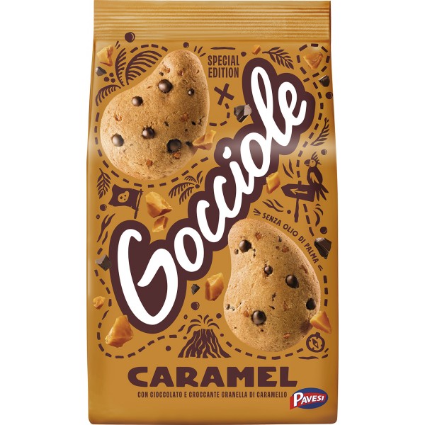 Pavesi Gocciole Caramel Biscotti con Gocce di Cioccolato e Caramello Gr.300