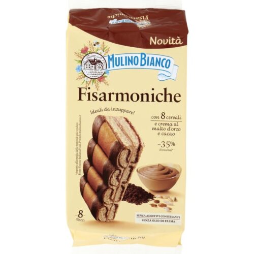 Mulino Bianco Fisarmoniche con 8 Cereali e Crema al Malto d'Orzo e Cacao Pz.8 Gr